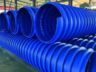 Blue reinforced PE structured-wall drainage pipe in the Shunfang factory