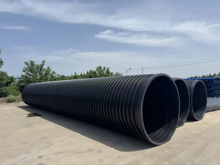 Black large-diameter spiral-wound PE structured-wall pipe in the factory yard
